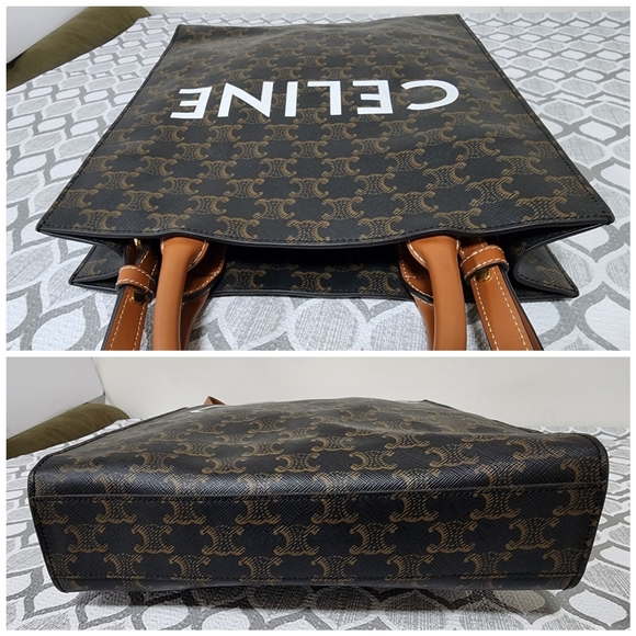 CELINE Triomphe Vertical Cabas Small Canvas Shoulder Bag Brown - Picture 7 of 11